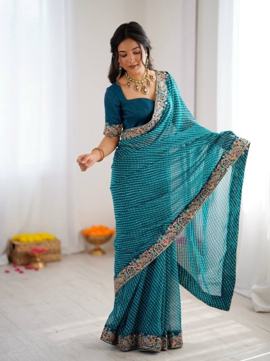 Wedding For Bandhani Embroidered Print Saree with Blouse – view 10