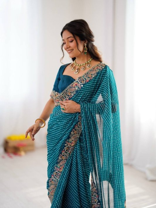Wedding For Bandhani Embroidered Print Saree with Blouse