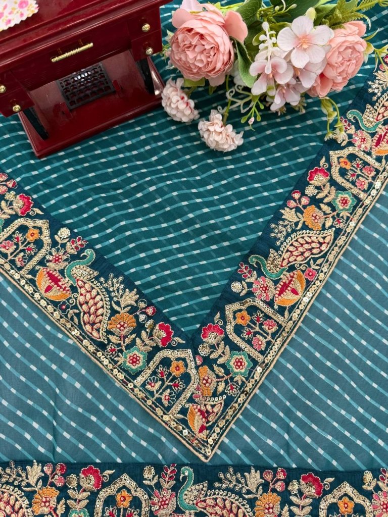 Wedding For Bandhani Embroidered Print Saree with Blouse