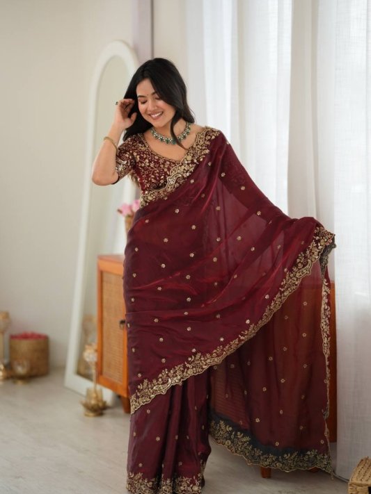 Designer Saree with All Over Embroidery Work For Weddings – view 11
