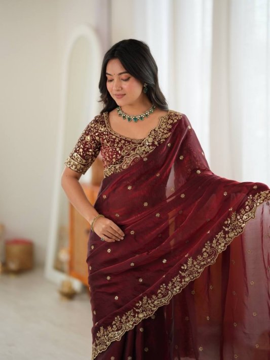 Designer Saree with All Over Embroidery Work For Weddings – view 8