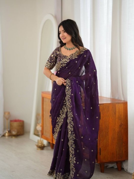 Designer Saree with All Over Embroidery Work For Weddings – view 6