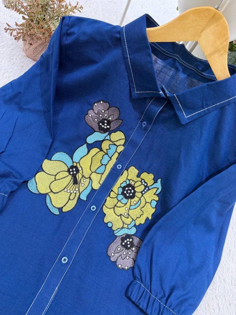 Soft Denim Co-Ord Set With Elegant Floral Embroidery