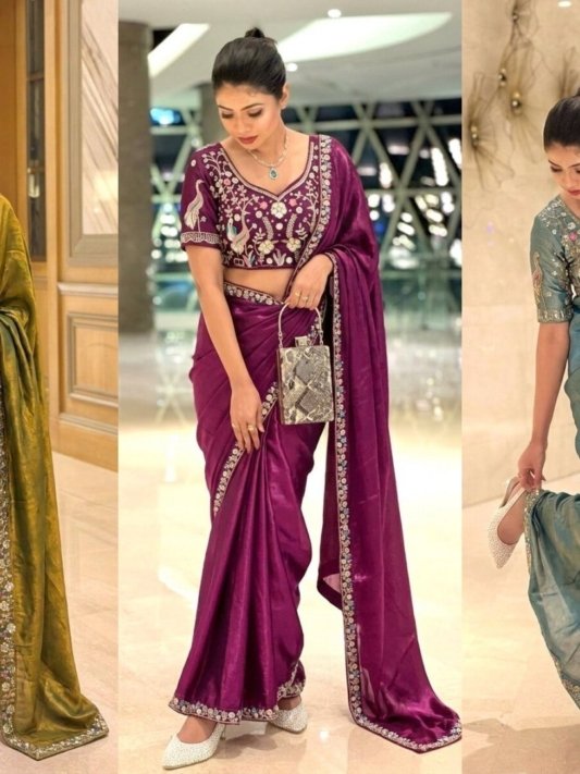 Party Wear Fendy Satin Silk Saree – view 16