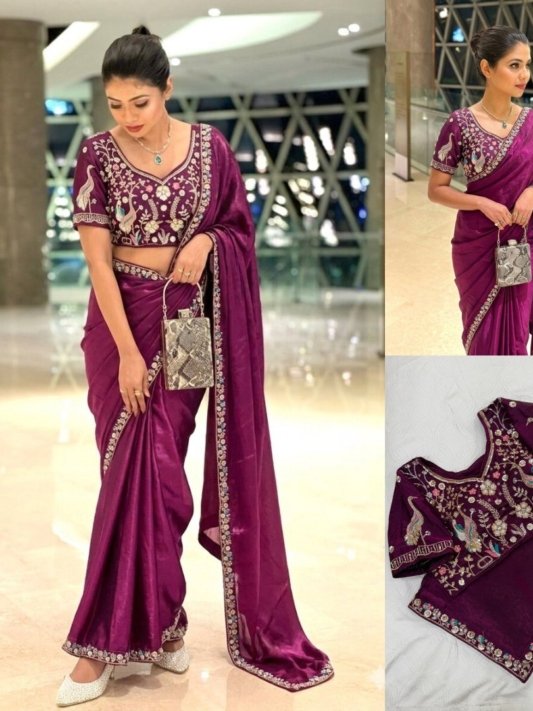 Party Wear Fendy Satin Silk Saree – view 14