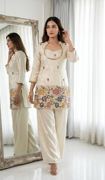KURTI PALAZZO SET CREAM SILK – view 8