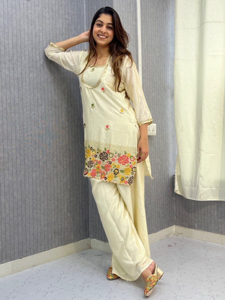 KURTI PALAZZO SET CREAM SILK