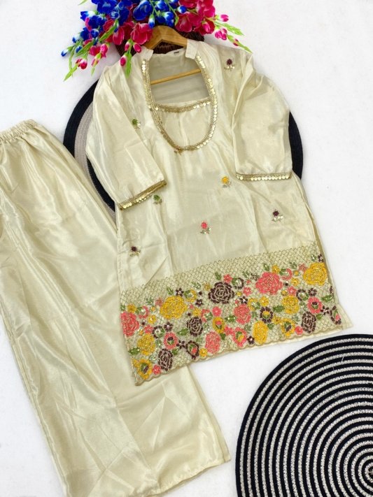 KURTI PALAZZO SET CREAM SILK – view 10