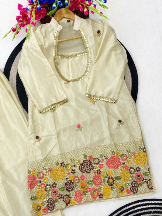 KURTI PALAZZO SET CREAM SILK – view 9