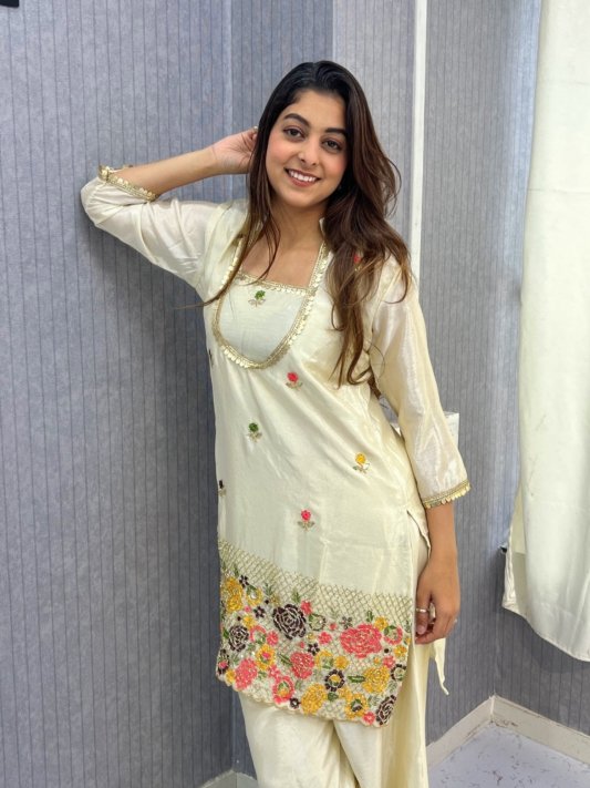 KURTI PALAZZO SET CREAM SILK