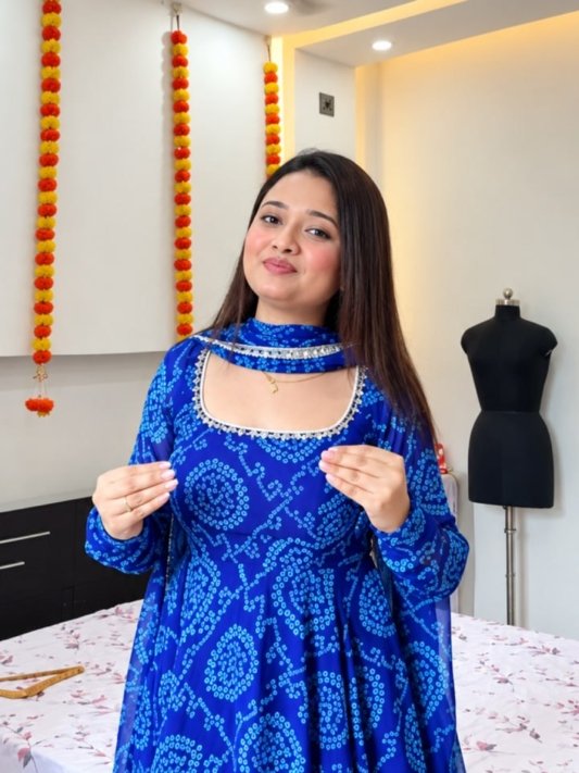 Blue Bandhani Anarkali Suit Set
