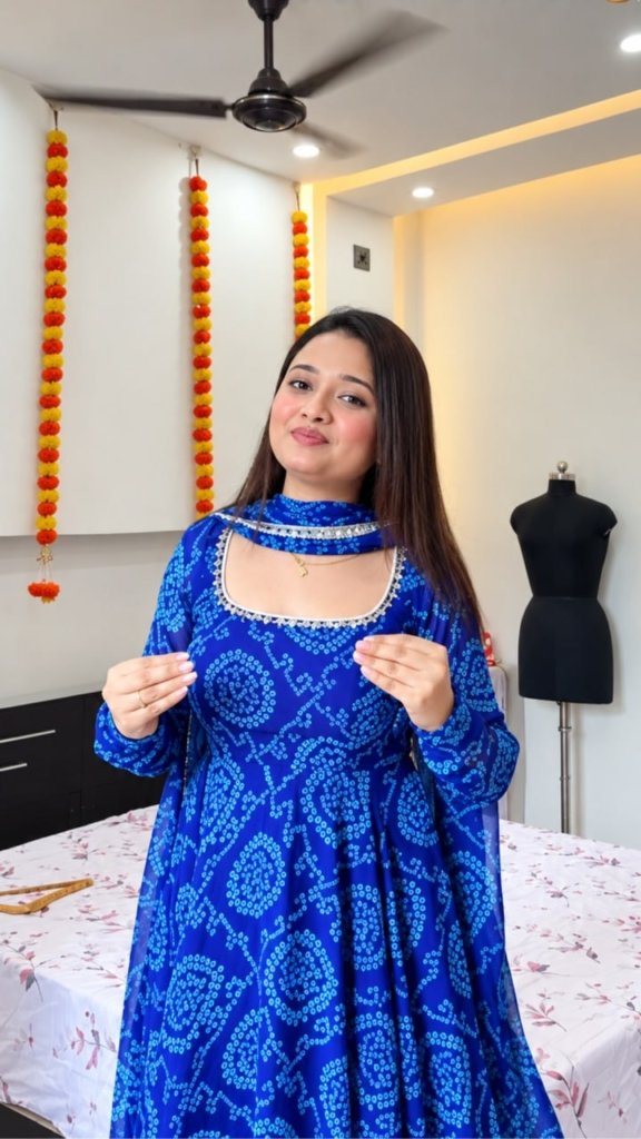 Blue Bandhani Anarkali Suit Set