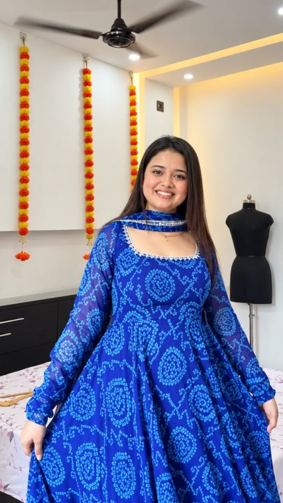 Blue Bandhani Anarkali Suit Set