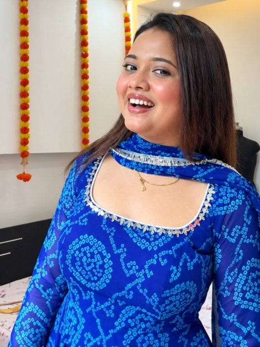 Blue Bandhani Anarkali Suit Set – view 6