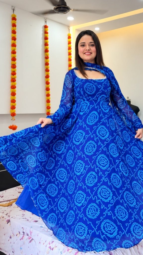 Blue Bandhani Anarkali Suit Set