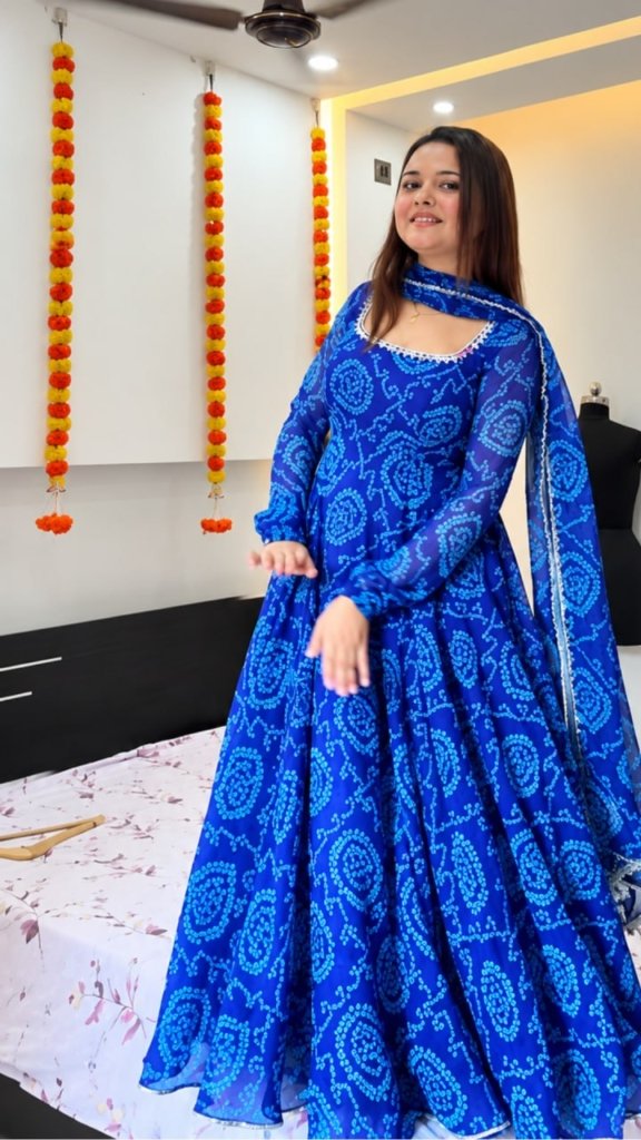 Blue Bandhani Anarkali Suit Set