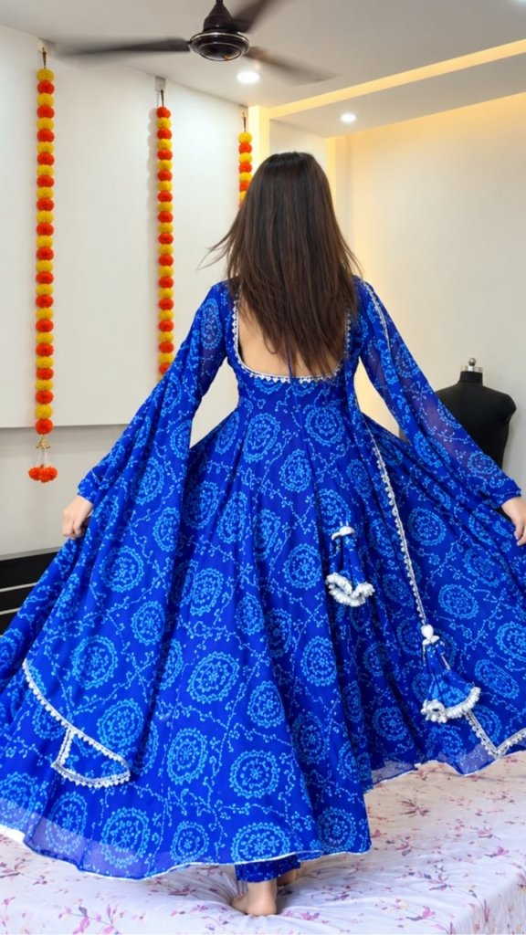 Blue Bandhani Anarkali Suit Set