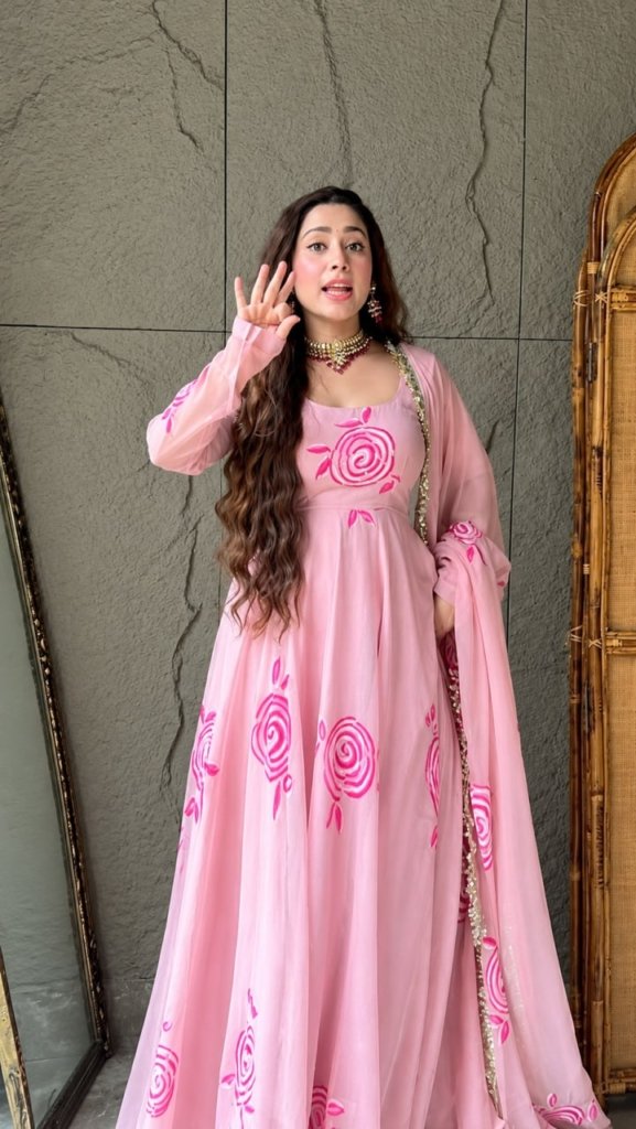 Blush Pink Floral Printed Gown With Designer Dupatta