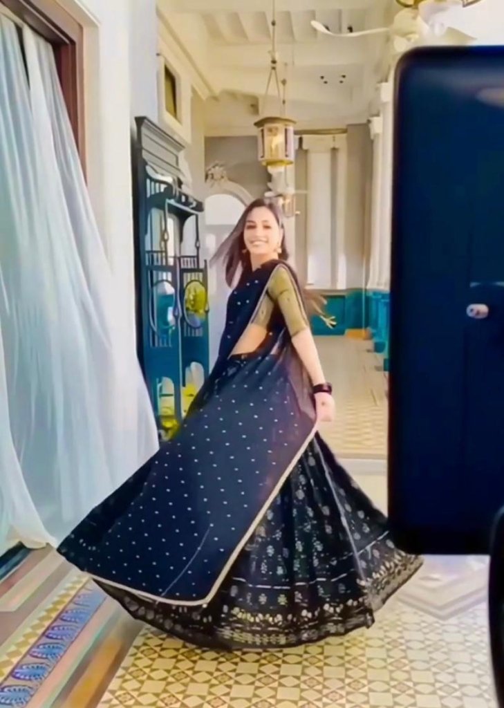 Embroidered Mirror Work Semi-Stitched Lehenga & Unstitched Blouse Tassels