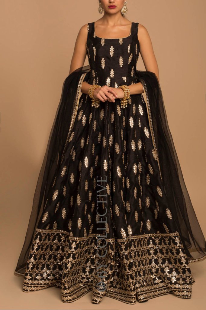 Royal Pretty Black Color Design Silk Gown
