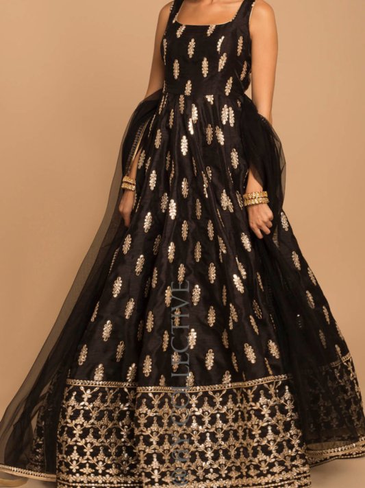 Royal Pretty Black Color Design Silk Gown