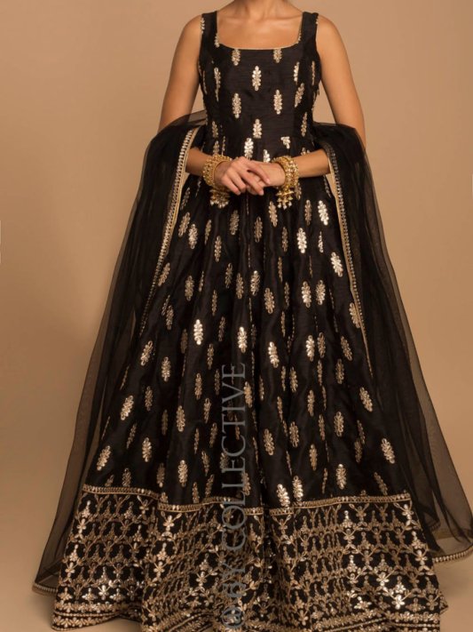 Royal Pretty Black Color Design Silk Gown