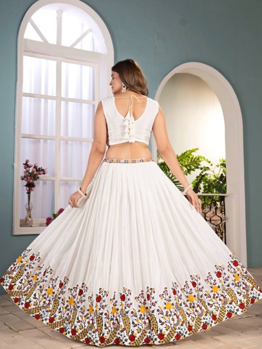 Elegant White Sequin Work Silk Wedding Wear Lehenga Choli With Dupatta