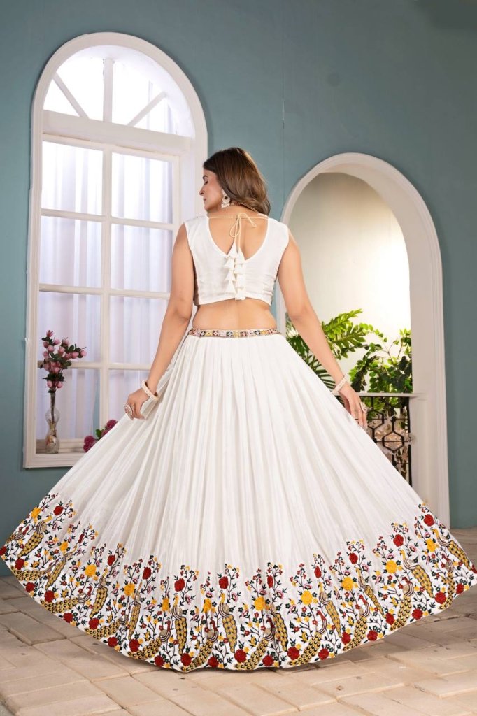Elegant White Sequin Work Silk Wedding Wear Lehenga Choli With Dupatta