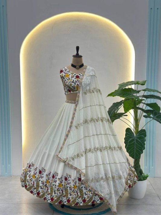 Elegant White Sequin Work Silk Wedding Wear Lehenga Choli With Dupatta – view 7