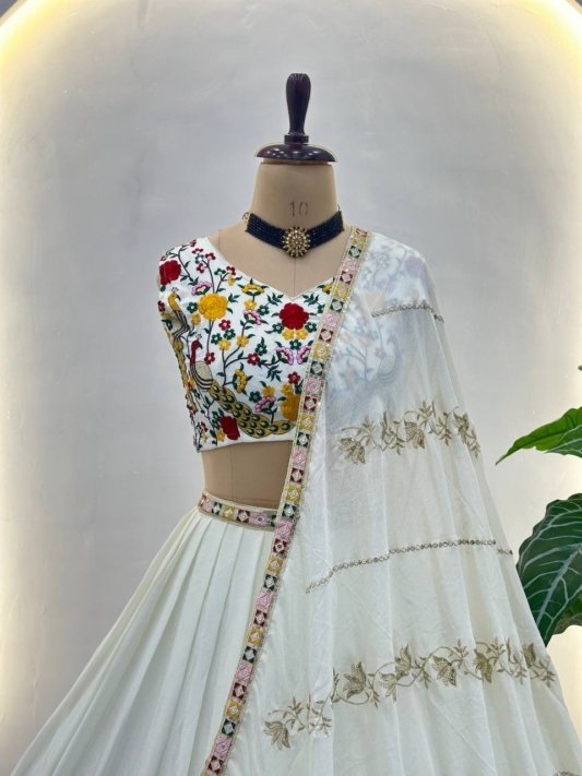 Elegant White Sequin Work Silk Wedding Wear Lehenga Choli With Dupatta – view 8