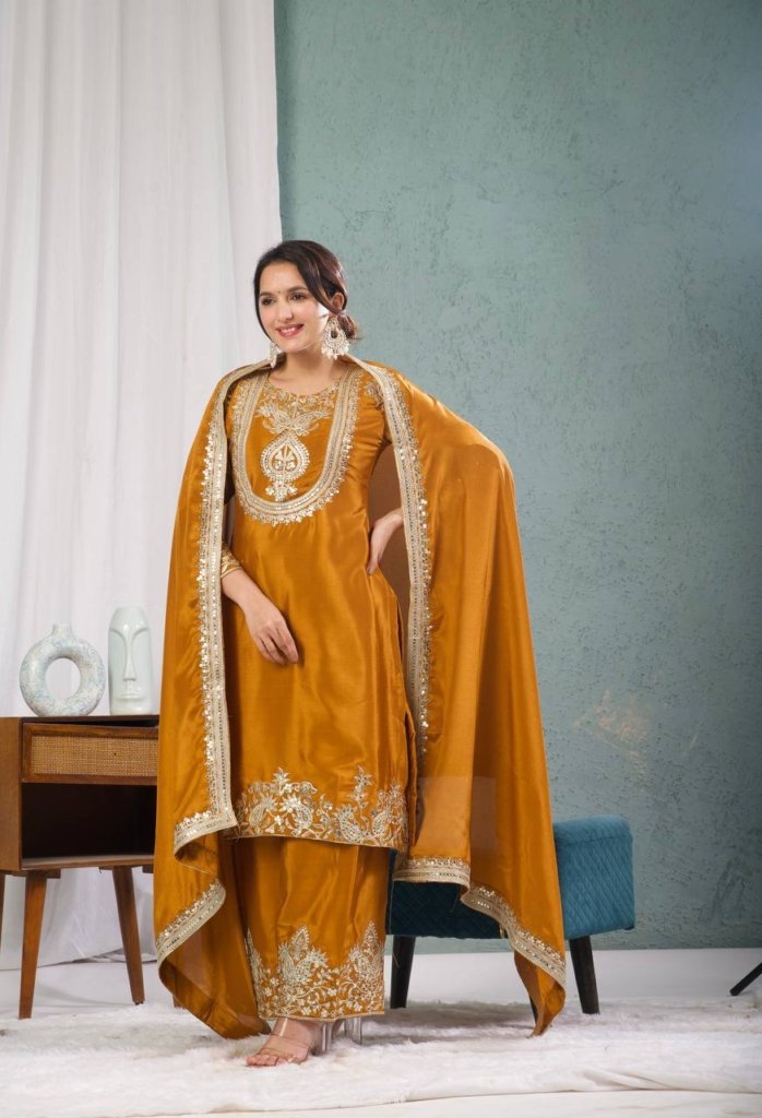 Premium Heavy Embroidered Kurta, Palazzo & Dupatta Set