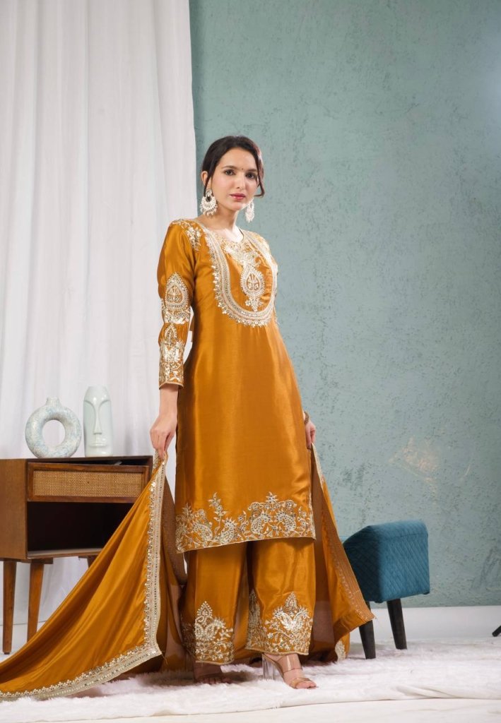 Premium Heavy Embroidered Kurta, Palazzo & Dupatta Set