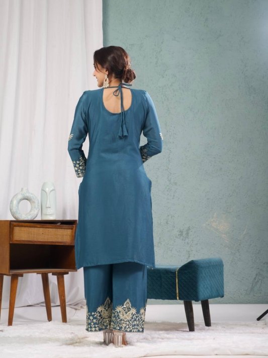 Premium Heavy Embroidered Kurta, Palazzo & Dupatta Set – view 11