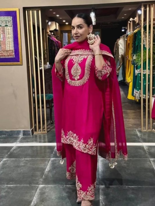 Premium Heavy Embroidered Kurta, Palazzo & Dupatta Set – view 7