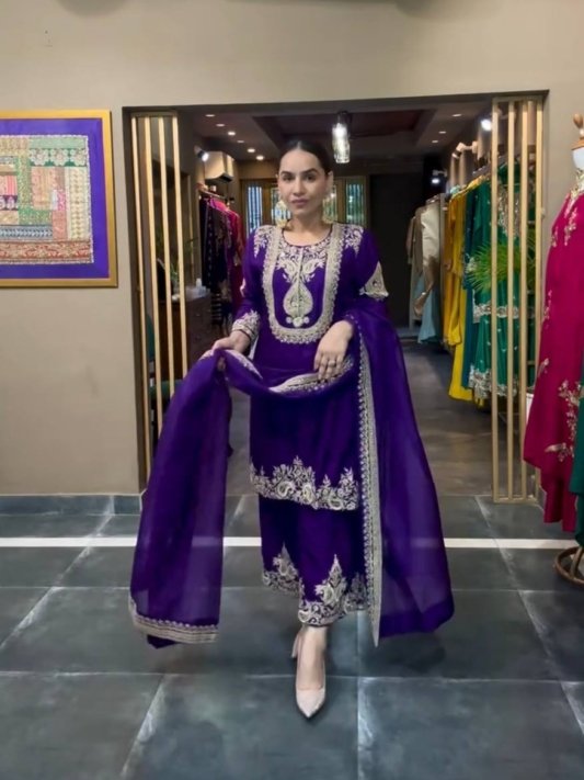 Premium Heavy Embroidered Kurta, Palazzo & Dupatta Set – view 6