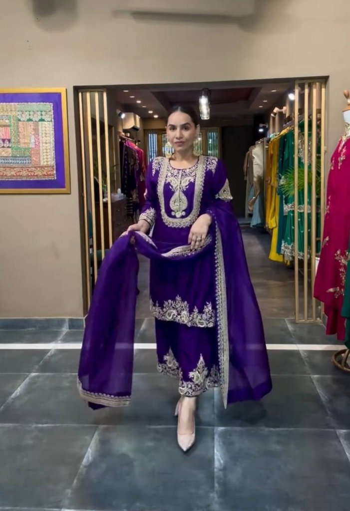 Premium Heavy Embroidered Kurta, Palazzo & Dupatta Set