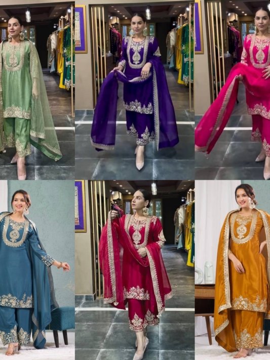 Premium Heavy Embroidered Kurta, Palazzo & Dupatta Set – view 10