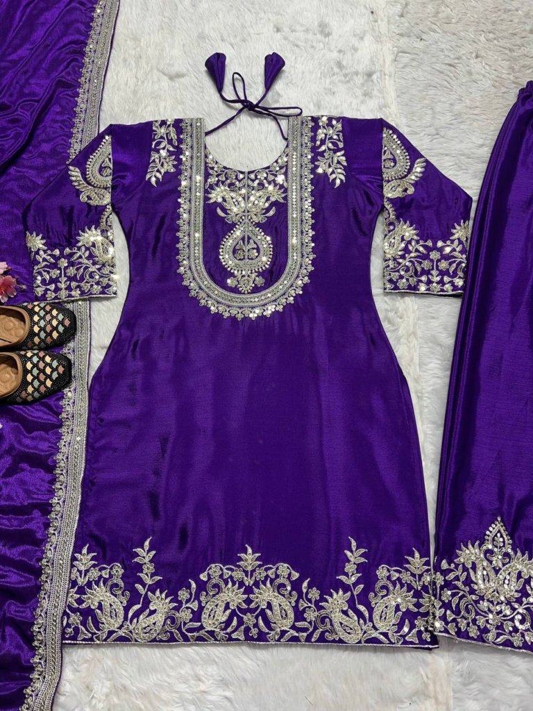 Premium Heavy Embroidered Kurta, Palazzo & Dupatta Set