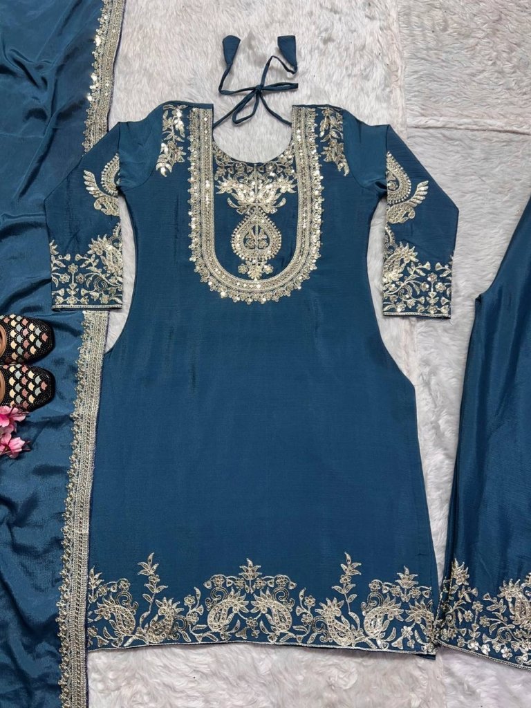 Premium Heavy Embroidered Kurta, Palazzo & Dupatta Set