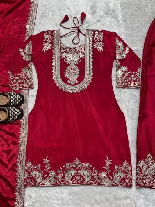 Premium Heavy Embroidered Kurta, Palazzo & Dupatta Set – view 18