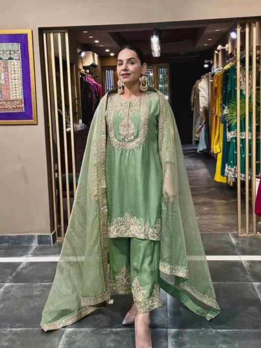 Premium Heavy Embroidered Kurta, Palazzo & Dupatta Set – view 8