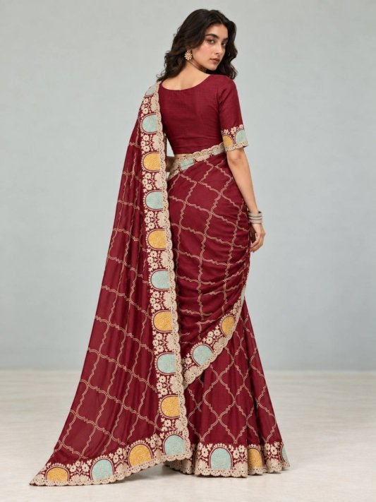 Wedding Party Wear Soft Pure Shatin Chiffon Saree