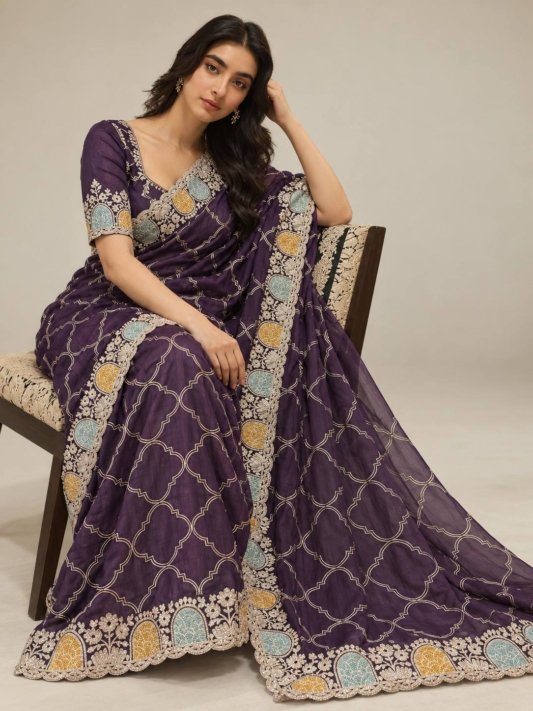 Wedding Party Wear Soft Pure Shatin Chiffon Saree