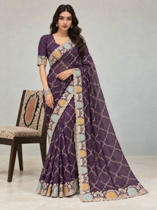 Wedding Party Wear Soft Pure Shatin Chiffon Saree