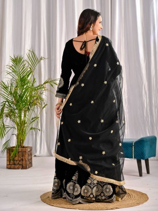 Black Gown with Sequence Big Border | Readymade Gown – view 10
