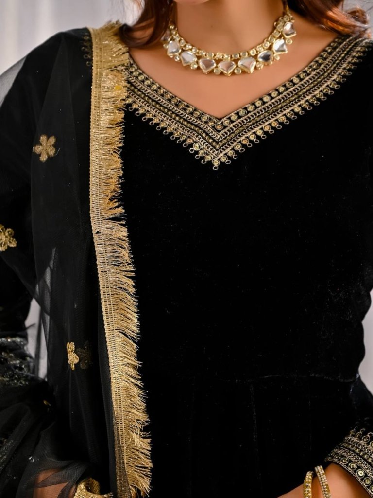 Black Gown with Sequence Big Border | Readymade Gown