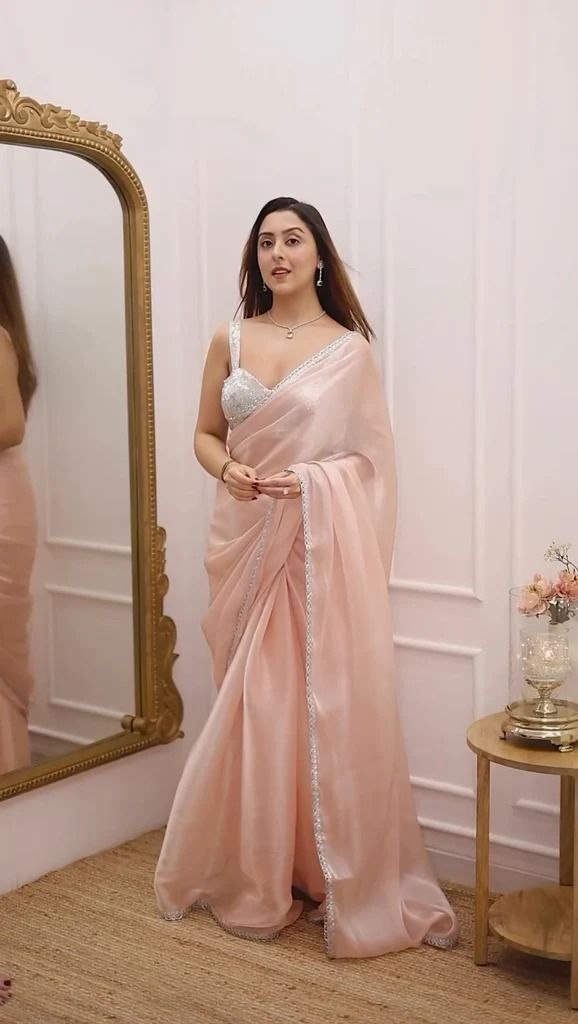 Bollywood Style Multi Color Organza Silk Ready To Wear Saree With Blouse