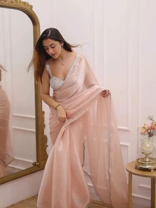 Bollywood Style Multi Color Organza Silk Ready To Wear Saree With Blouse – view 6
