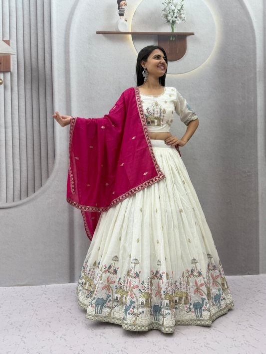 Designer Bridal Lehenga in Off White Vichitra Silk Wedding Lehenga for Bridal – view 6