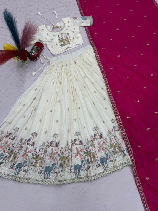 Designer Bridal Lehenga in Off White Vichitra Silk Wedding Lehenga for Bridal – view 8